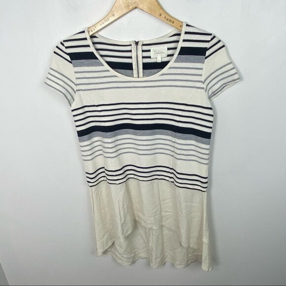 Anthropologie Gradient Strip High Low Tunic Top Short Sleeve Deletta Size Small - Picture 7 of 8